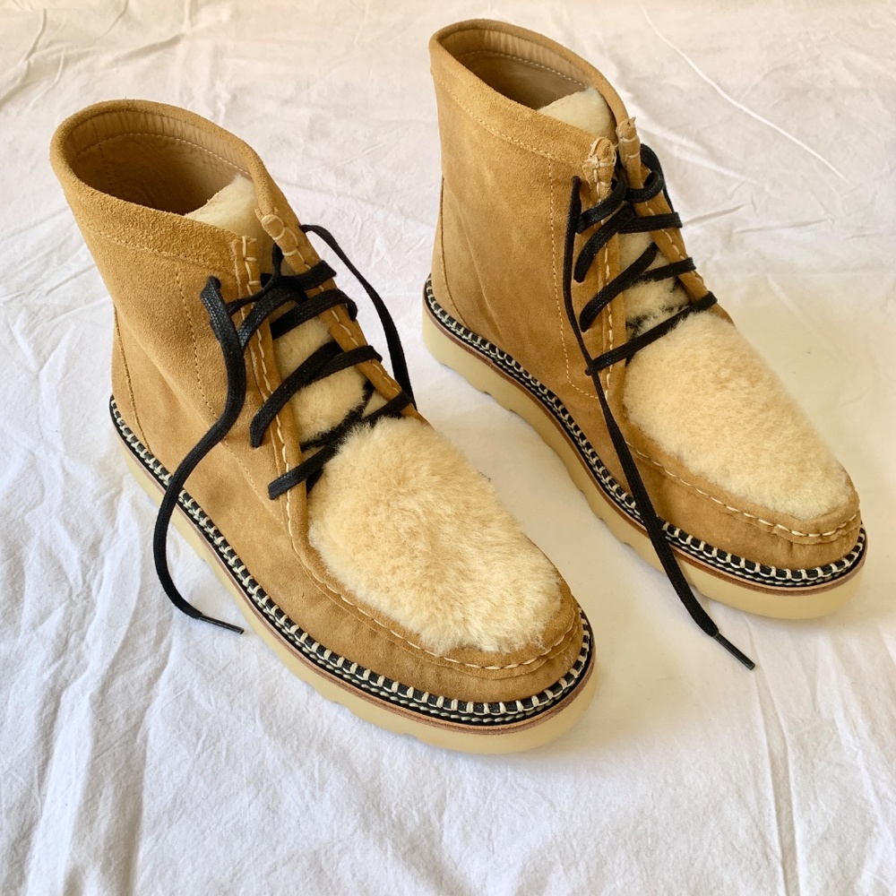 Freda Salvador Winnie Moccasin Boots Hazel Suede With Shearling 8.5 - Picture 2 of 13